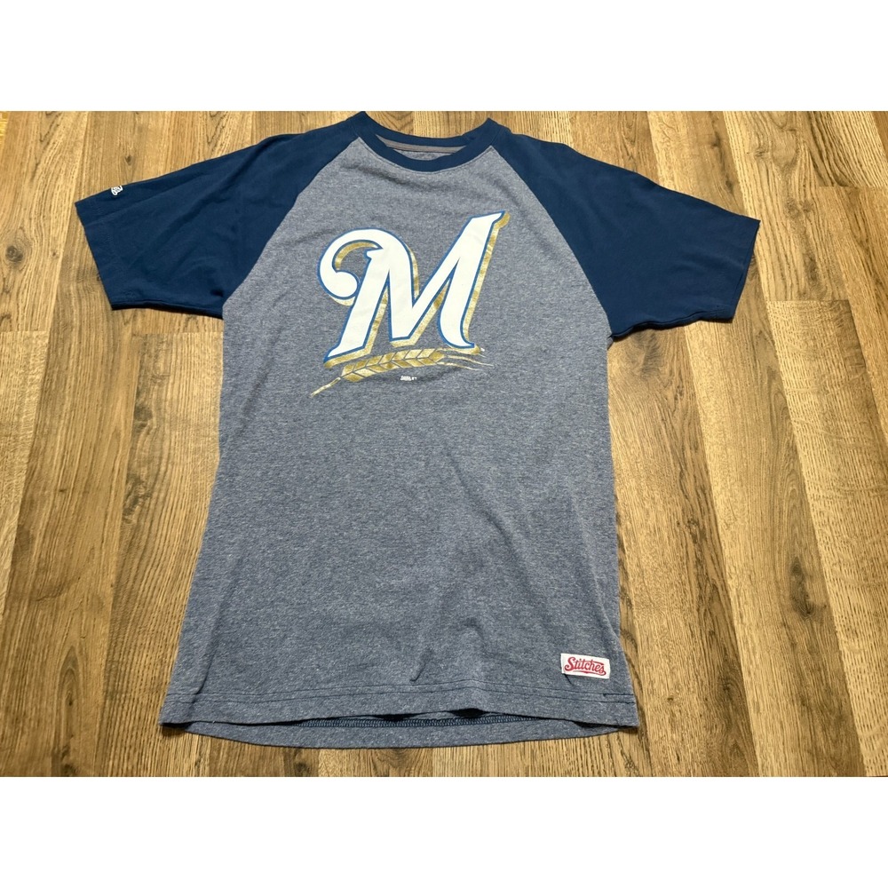Stitches Shirt Women's Small Blue Wisconsin Milwaukee Brewers Long Sleeve MLB